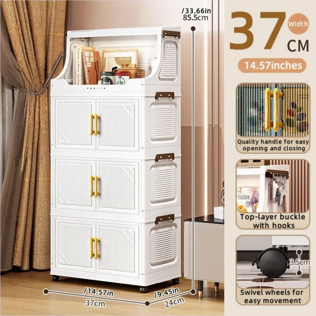 Armoire de rangement pliable à double porte, organisateur mobile compact et de grande capacité pour chambre et salon (vêtements, jouets et collations) 19