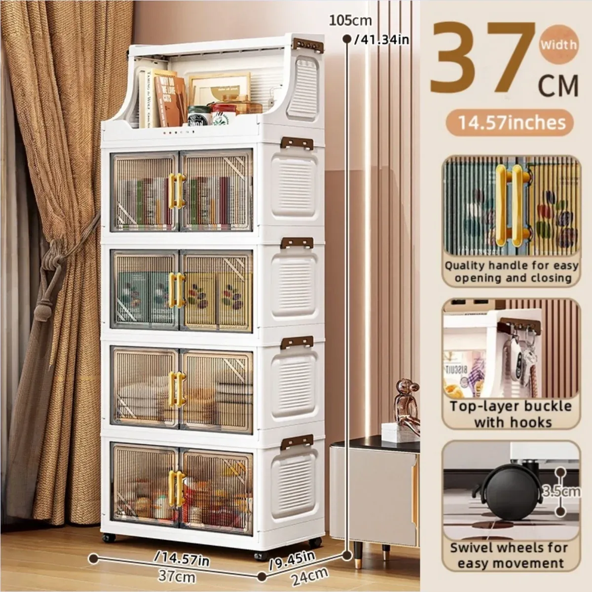 Armoire de rangement pliable à double porte, organisateur mobile compact et de grande capacité pour chambre et salon (vêtements, jouets et collations) 20