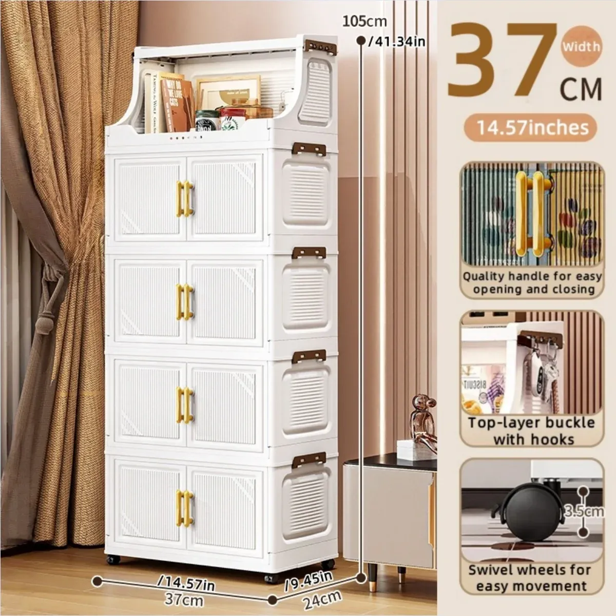 Armoire de rangement pliable à double porte, organisateur mobile compact et de grande capacité pour chambre et salon (vêtements, jouets et collations) 21