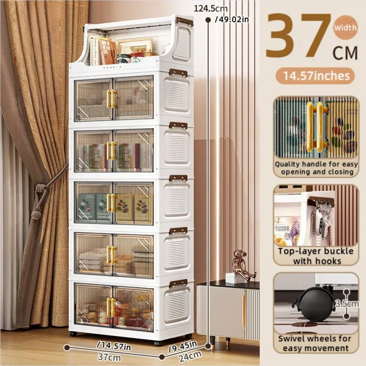 Armoire de rangement pliable à double porte, organisateur mobile compact et de grande capacité pour chambre et salon (vêtements, jouets et collations) 14