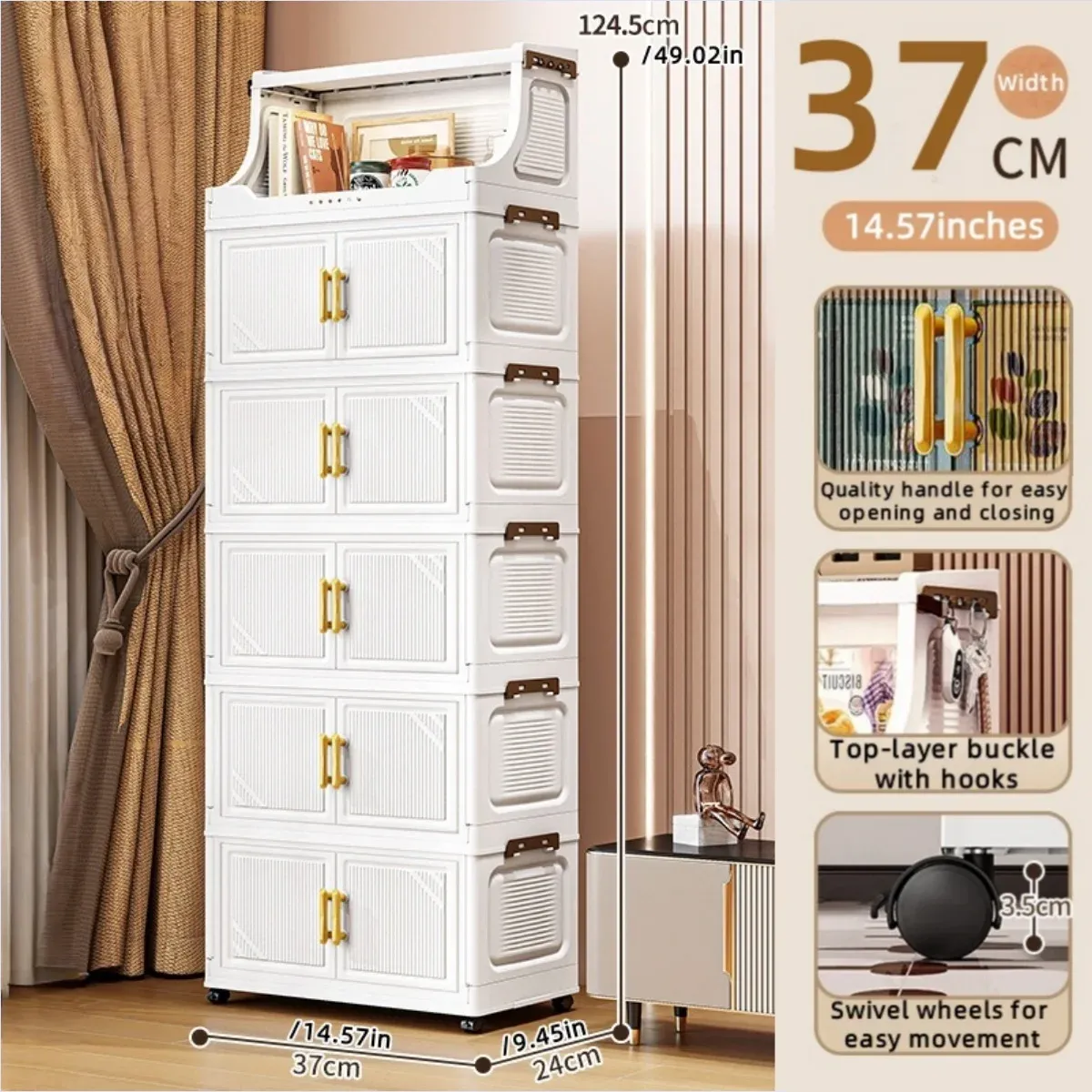 Armoire de rangement pliable à double porte, organisateur mobile compact et de grande capacité pour chambre et salon (vêtements, jouets et collations) 15