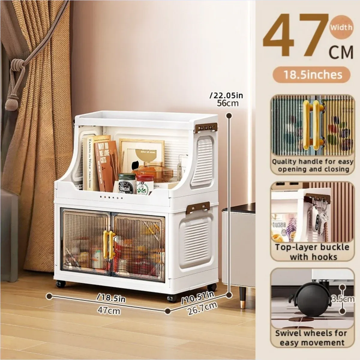 Armoire de rangement pliable à double porte, organisateur mobile compact et de grande capacité pour chambre et salon (vêtements, jouets et collations) 16