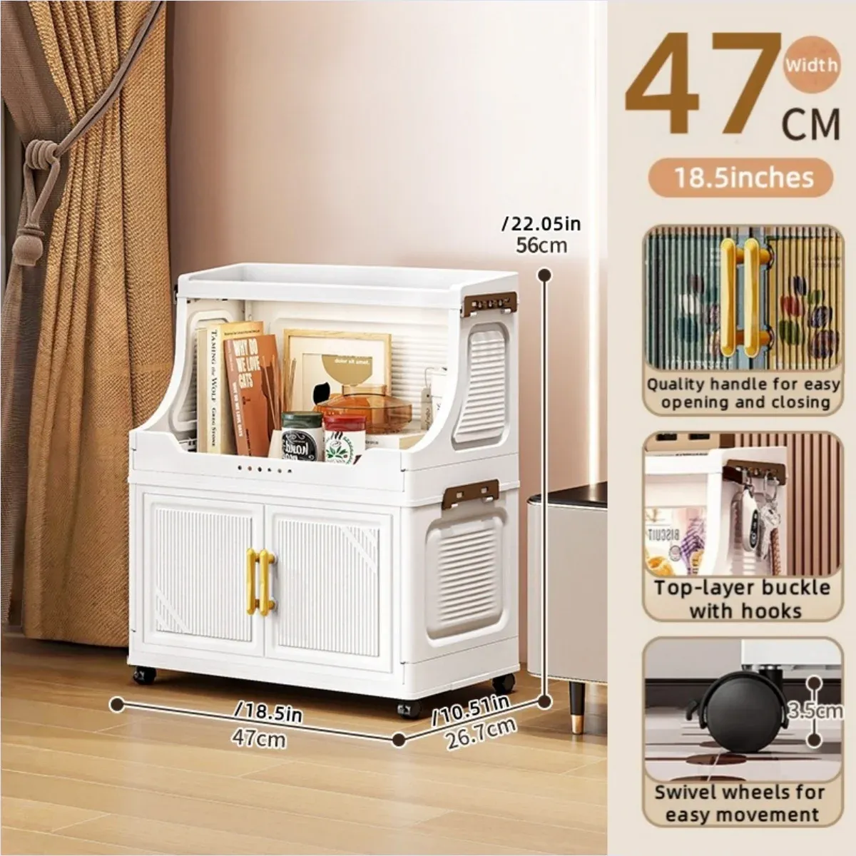 Armoire de rangement pliable à double porte, organisateur mobile compact et de grande capacité pour chambre et salon (vêtements, jouets et collations) 17