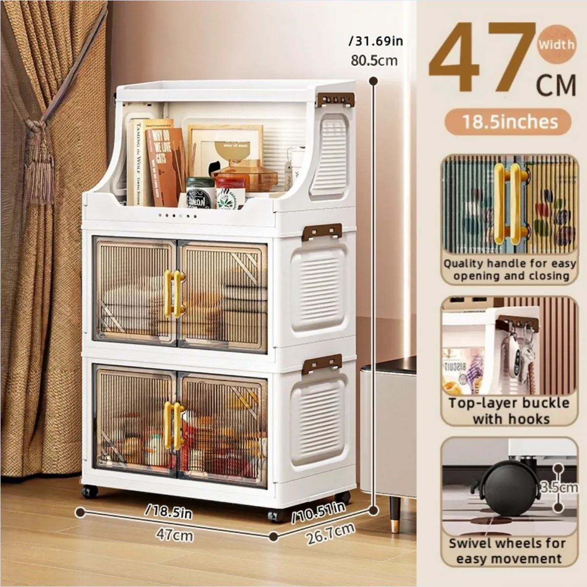 Armoire de rangement pliable à double porte, organisateur mobile compact et de grande capacité pour chambre et salon (vêtements, jouets et collations) 10
