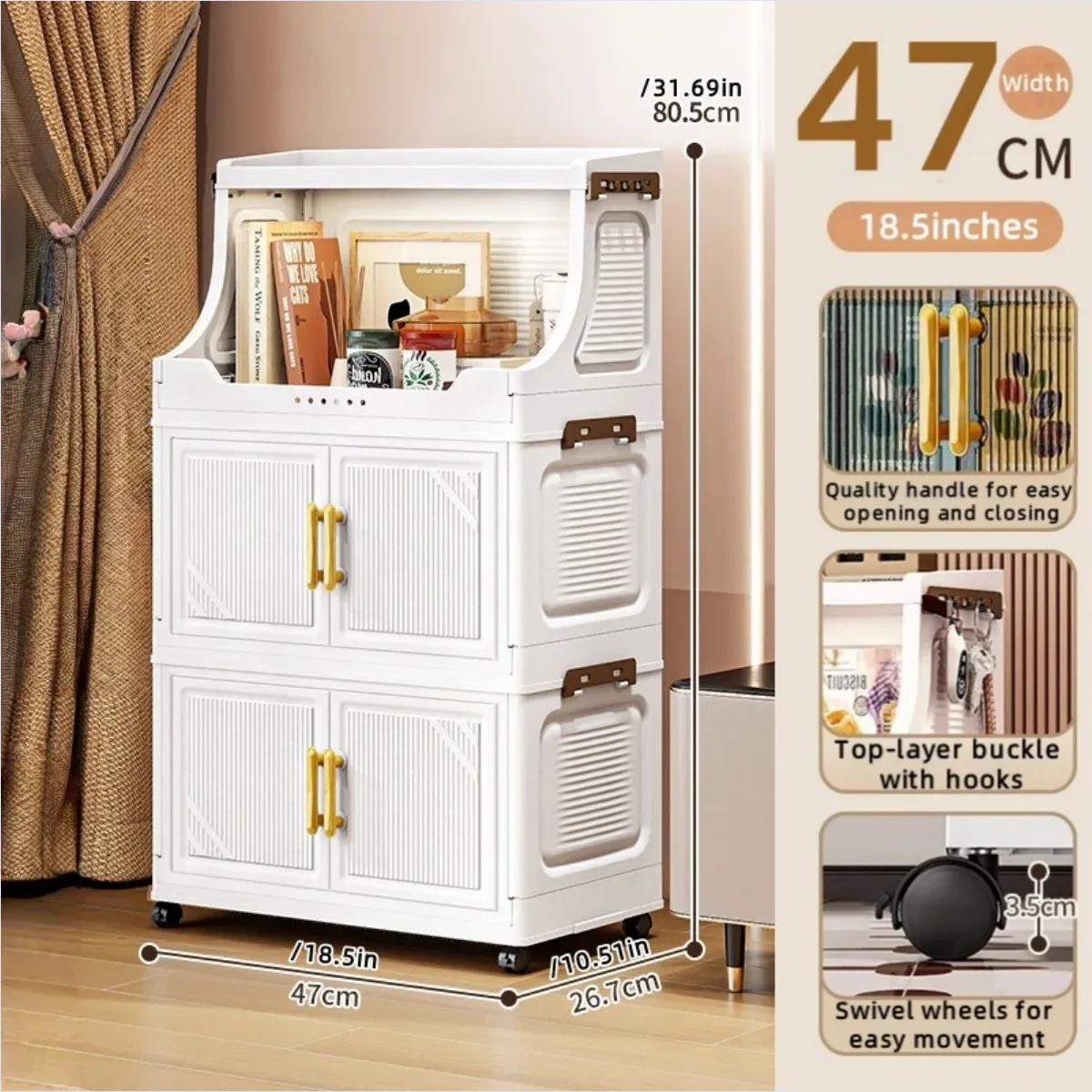 Armoire de rangement pliable à double porte, organisateur mobile compact et de grande capacité pour chambre et salon (vêtements, jouets et collations) 11