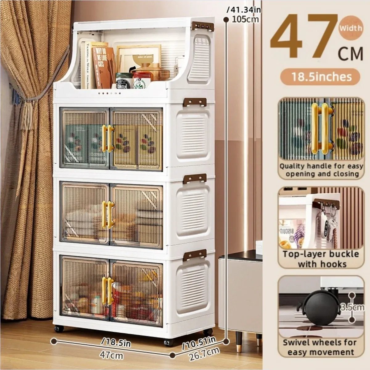Armoire de rangement pliable à double porte, organisateur mobile compact et de grande capacité pour chambre et salon (vêtements, jouets et collations) 12