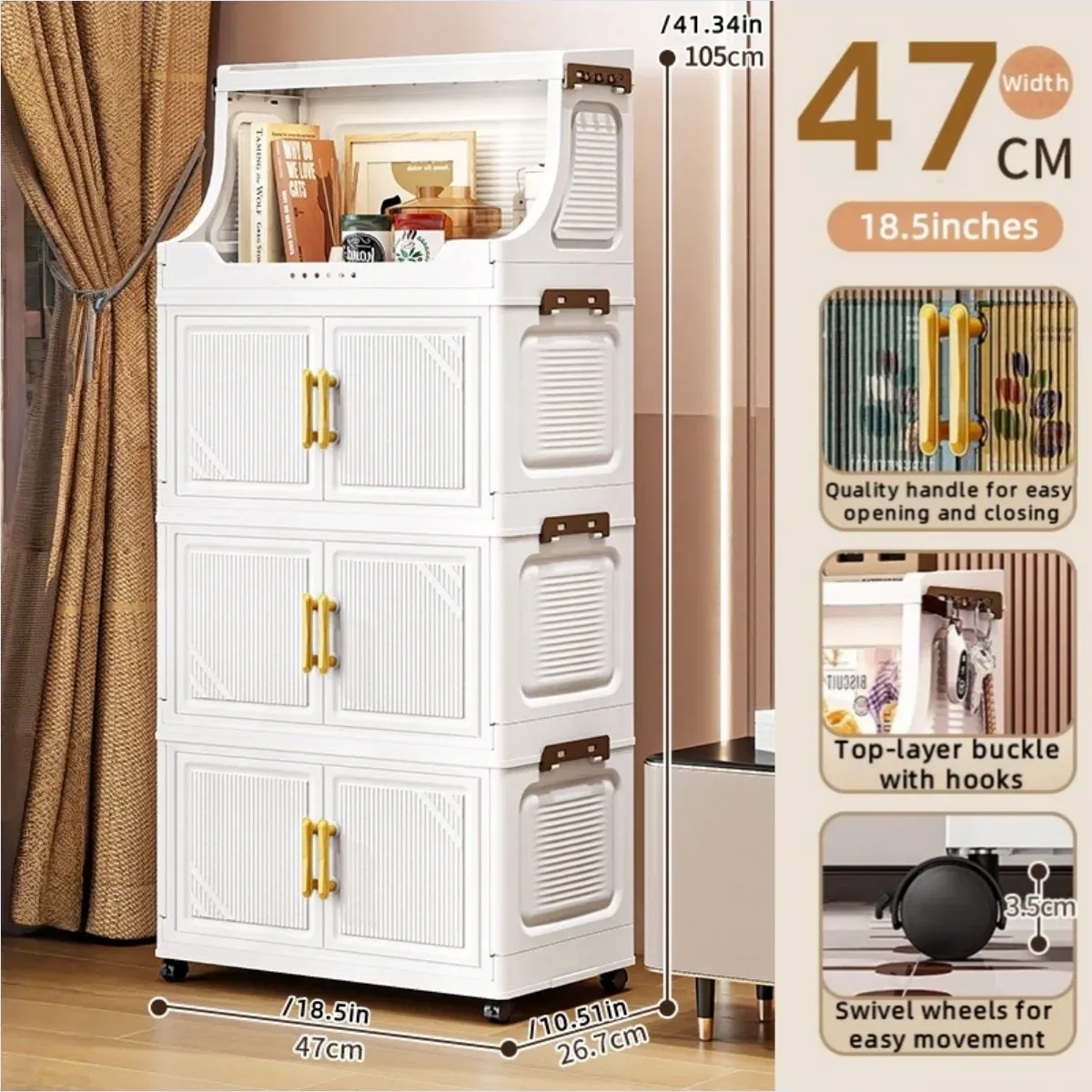 Armoire de rangement pliable à double porte, organisateur mobile compact et de grande capacité pour chambre et salon (vêtements, jouets et collations) 13