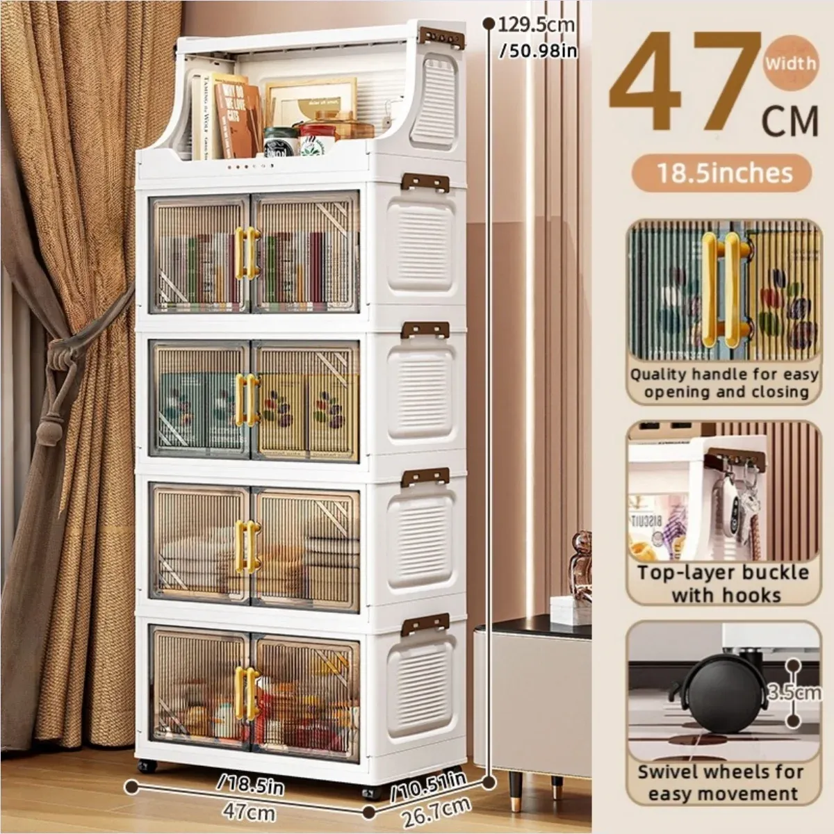 Armoire de rangement pliable à double porte, organisateur mobile compact et de grande capacité pour chambre et salon (vêtements, jouets et collations) 7
