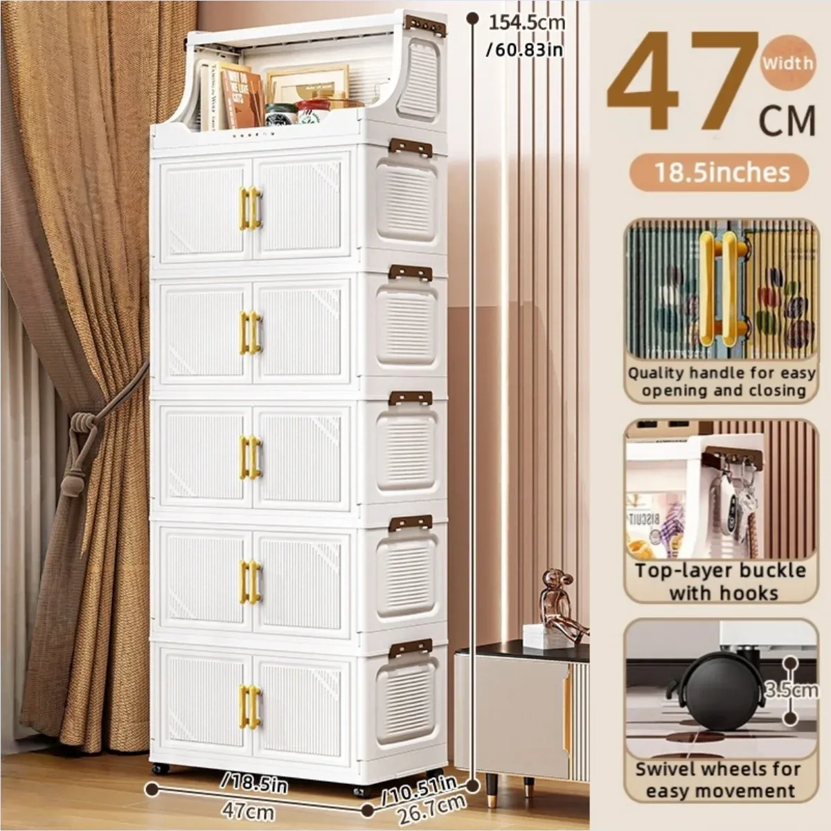Armoire de rangement pliable à double porte, organisateur mobile compact et de grande capacité pour chambre et salon (vêtements, jouets et collations) 8