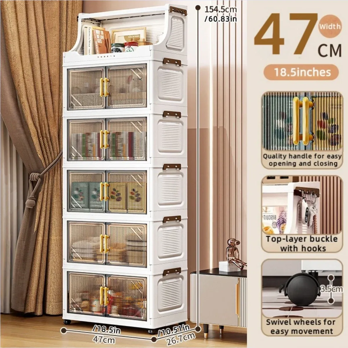 Armoire de rangement pliable à double porte, organisateur mobile compact et de grande capacité pour chambre et salon (vêtements, jouets et collations) 9