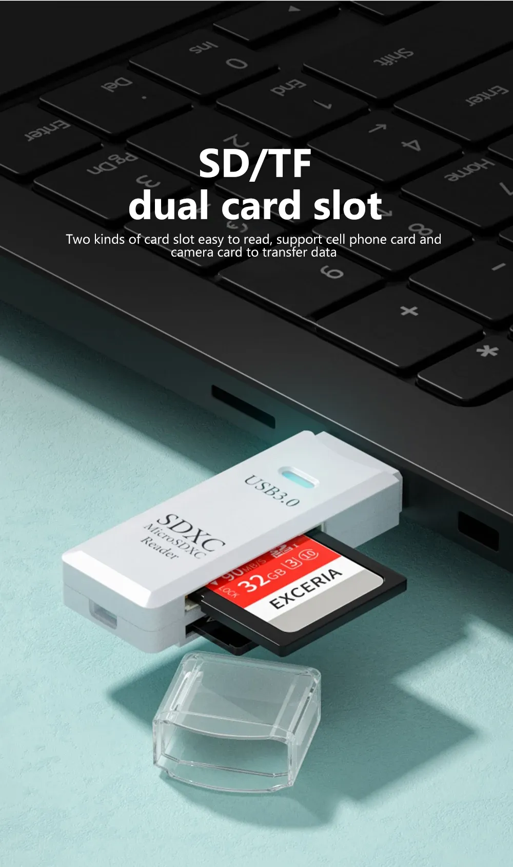 Lecteur de cartes mémoire 2 en 1 - design et finitions