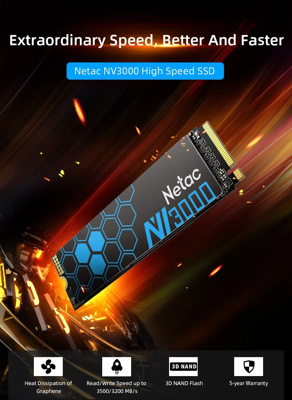 Vue du SSD NVMe M.2 Netac
