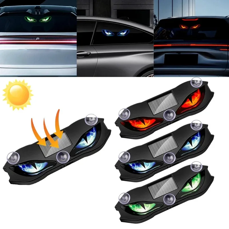 Lampe LED d'ambiance solaire sans fil pour voiture, effet « Demon Eye », avec ventouse, rechargeable par USB, effet respiration 3