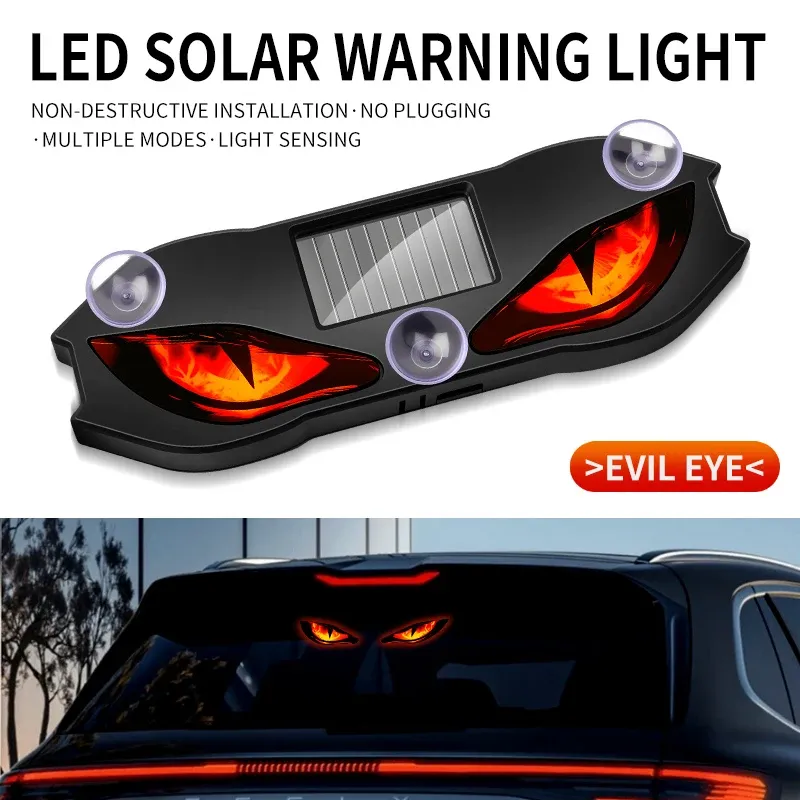 Lampe LED d'ambiance solaire sans fil pour voiture, effet « Demon Eye », avec ventouse, rechargeable par USB, effet respiration