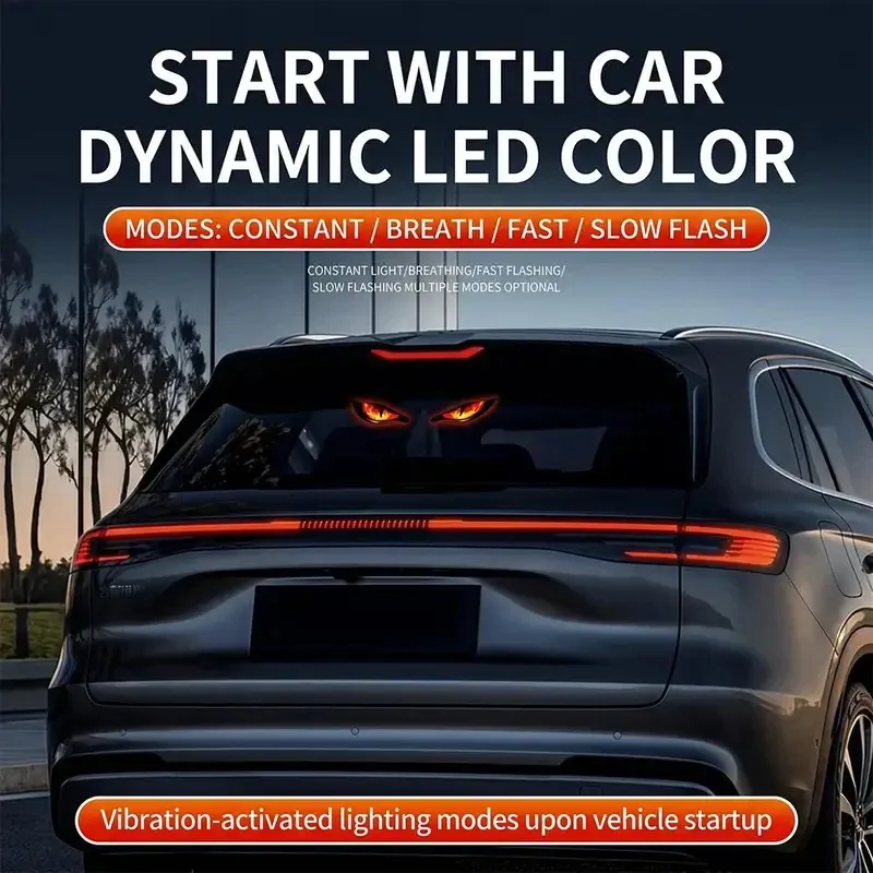 Lampe LED d'ambiance solaire sans fil pour voiture, effet « Demon Eye », avec ventouse, rechargeable par USB, effet respiration 6