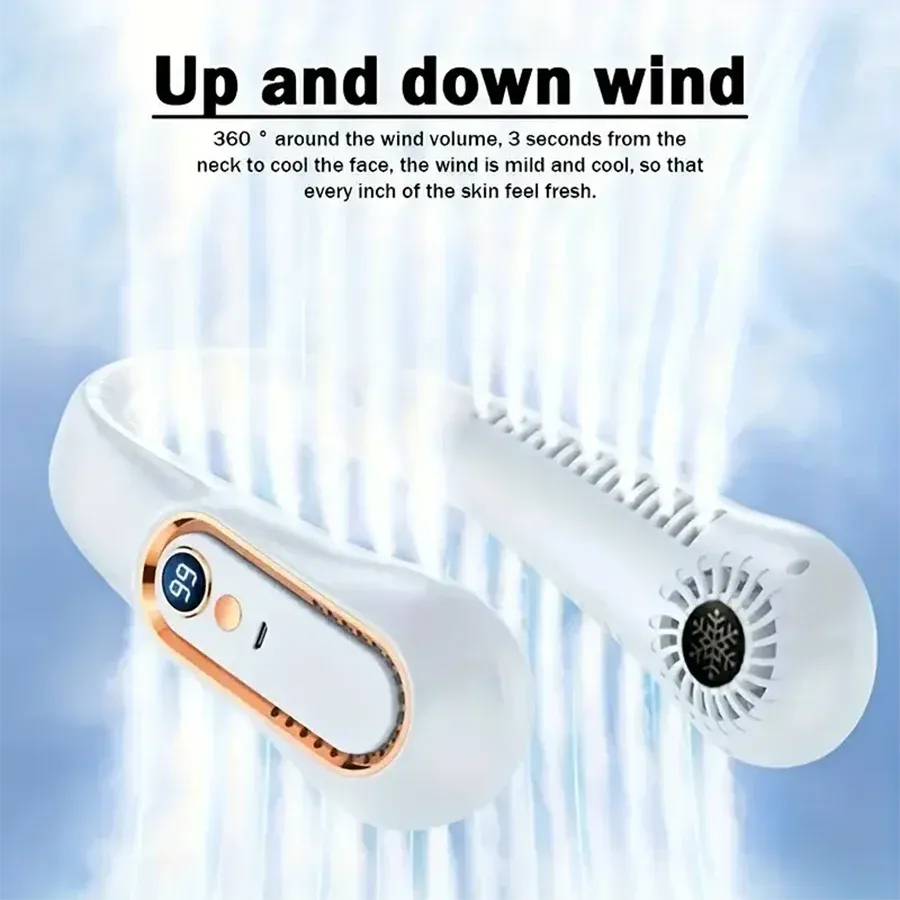 Ventilateur de cou portable sans pales, mini climatiseur portable, rafraîchisseur d'air, 5 vitesses et écran LED 2