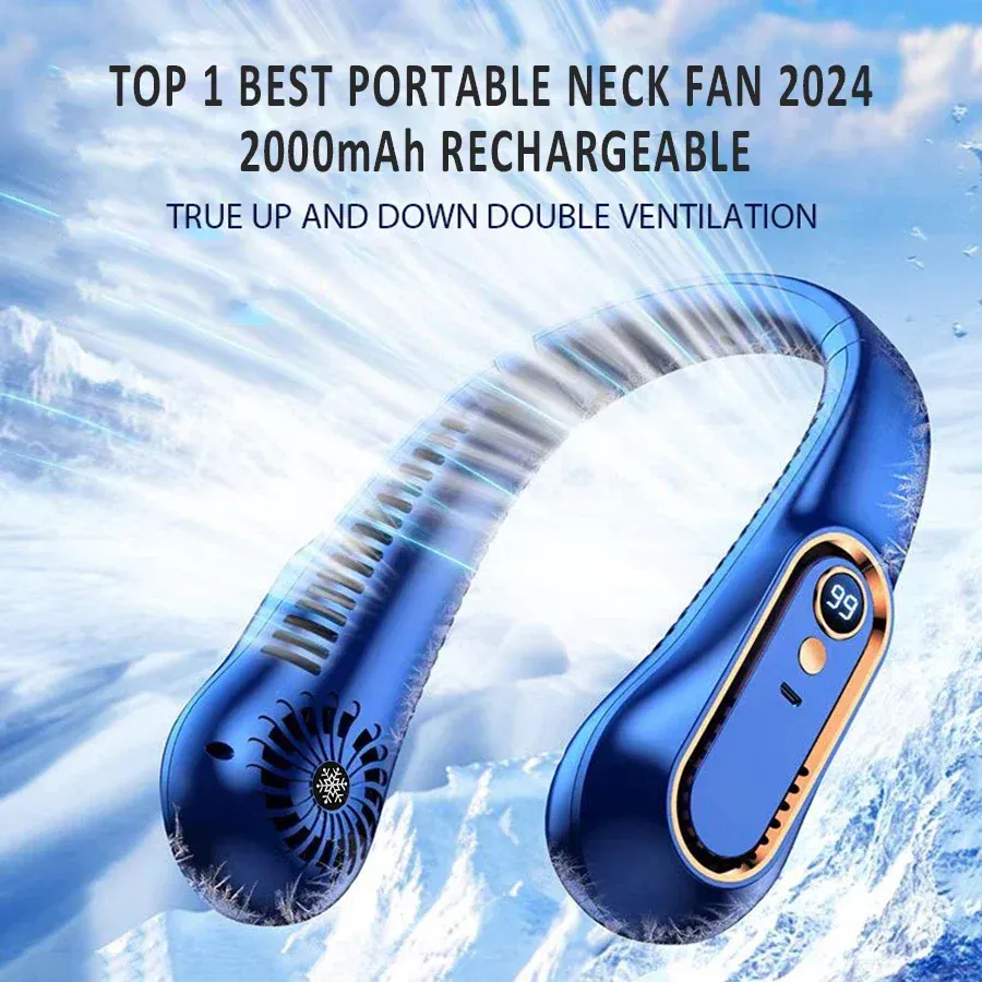 Ventilateur de cou portable sans pales, mini climatiseur portable, rafraîchisseur d'air, 5 vitesses et écran LED - Image 1