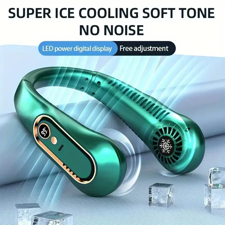 Ventilateur de cou portable sans pales, mini climatiseur portable, rafraîchisseur d'air, 5 vitesses et écran LED 8