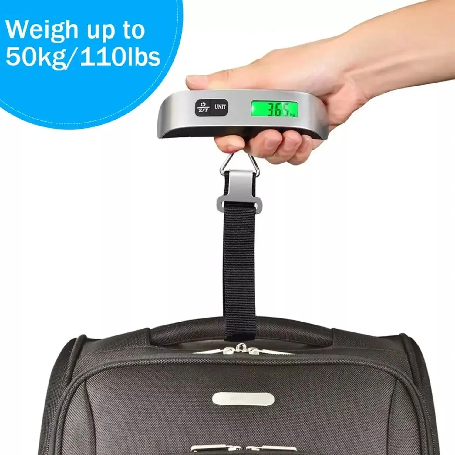 Balance à bagages numérique portable 50 kg, capacité 110 lb, balance suspendue pour valise de voyage 5