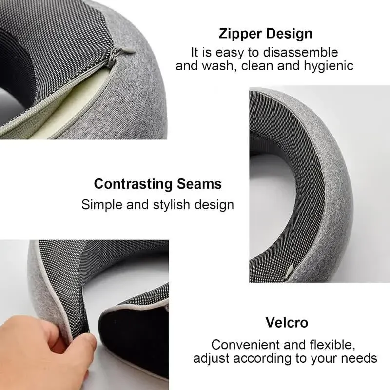 Oreiller de voyage en forme de U en mousse à mémoire de forme, design escargot, soutien cervical, portable, réglable, doux, idéal pour la sieste 4