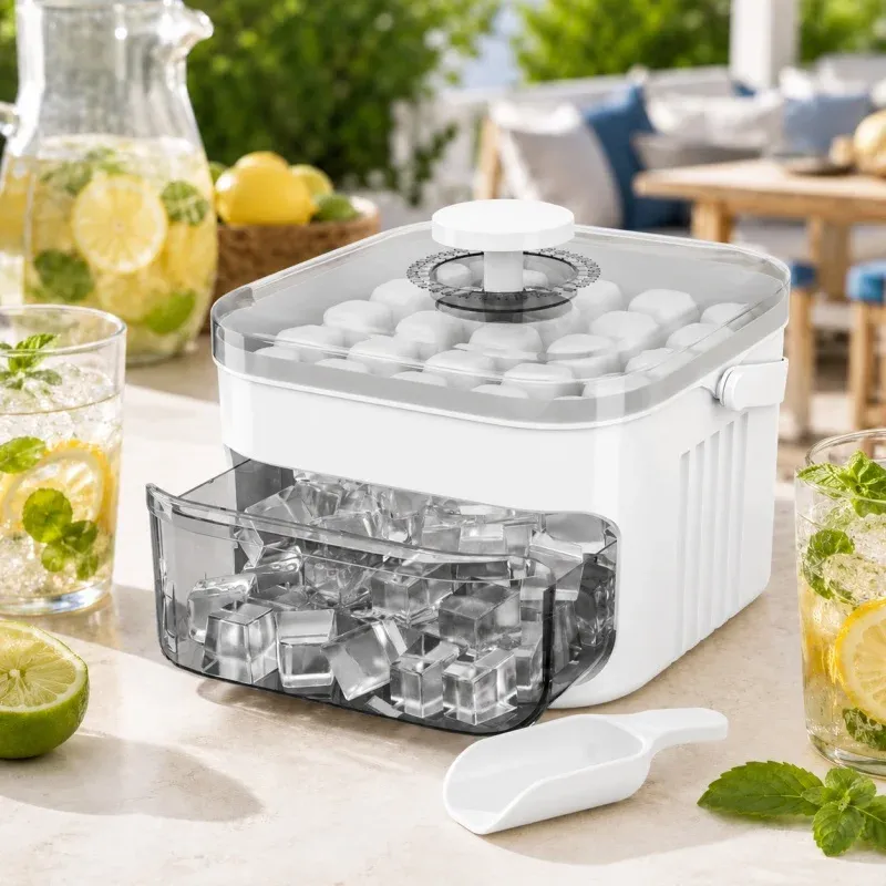 Machine à glaçons 50 cubes avec couvercle à pression, double couche, pour réfrigérateur domestique