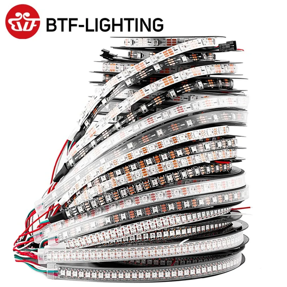 Bande LED RVB adressable intelligente à pixels, noire ou blanche, PCB, IP30/IP65/IP67, WS2812B, 5 V CC