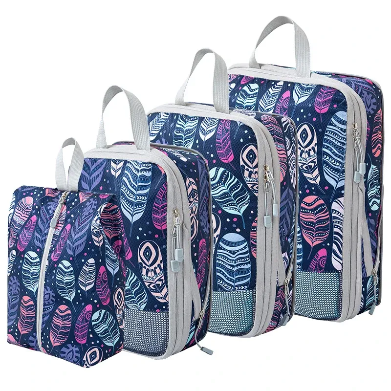 Ensemble de sacs de rangement compressibles, 4 pièces, cubes d'emballage pliables de grande capacité, sacs de rangement extensibles et lavables pour bagages 2