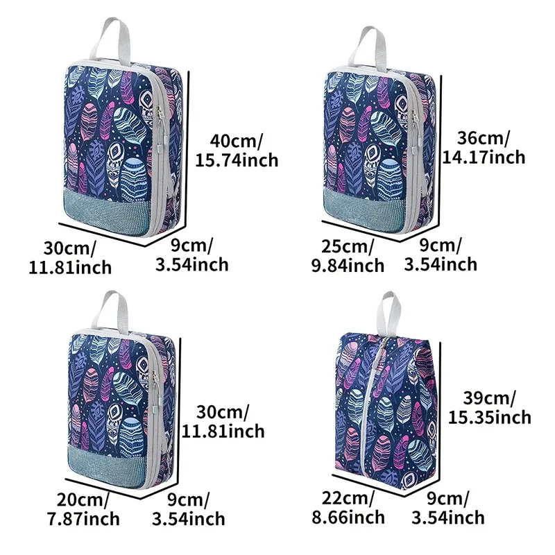 Ensemble de sacs de rangement compressibles, 4 pièces, cubes d'emballage pliables de grande capacité, sacs de rangement extensibles et lavables pour bagages 3