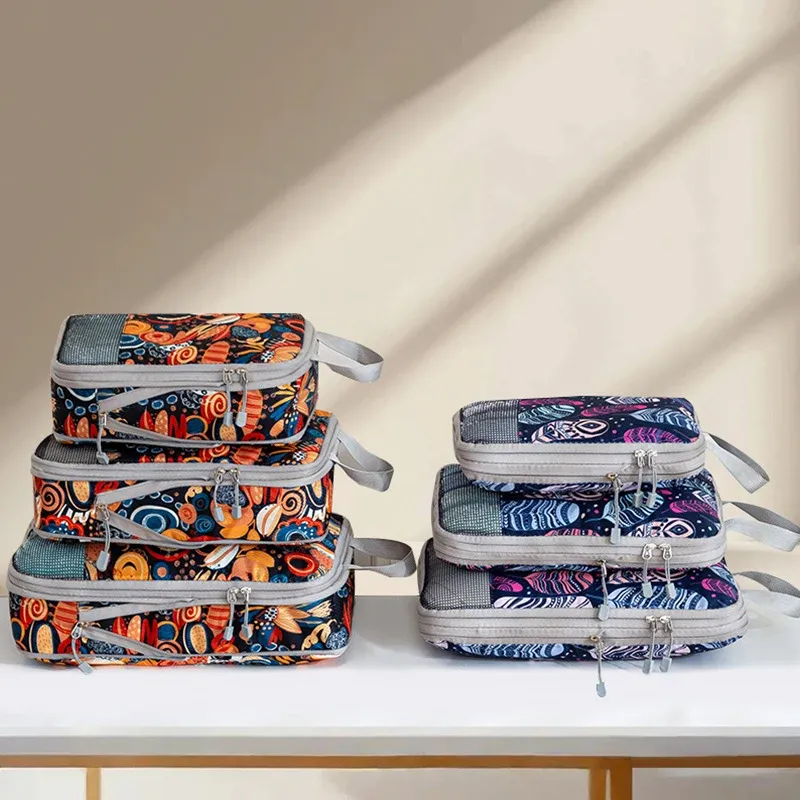 Ensemble de sacs de rangement compressibles, 4 pièces, cubes d'emballage pliables de grande capacité, sacs de rangement extensibles et lavables pour bagages 5