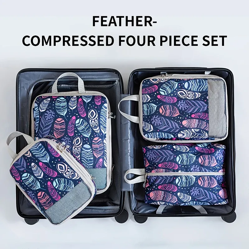 Ensemble de sacs de rangement compressibles, 4 pièces, cubes d'emballage pliables de grande capacité, sacs de rangement extensibles et lavables pour bagages 7