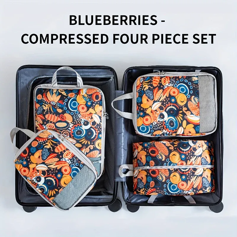 Ensemble de sacs de rangement compressibles, 4 pièces, cubes d'emballage pliables de grande capacité, sacs de rangement extensibles et lavables pour bagages 8