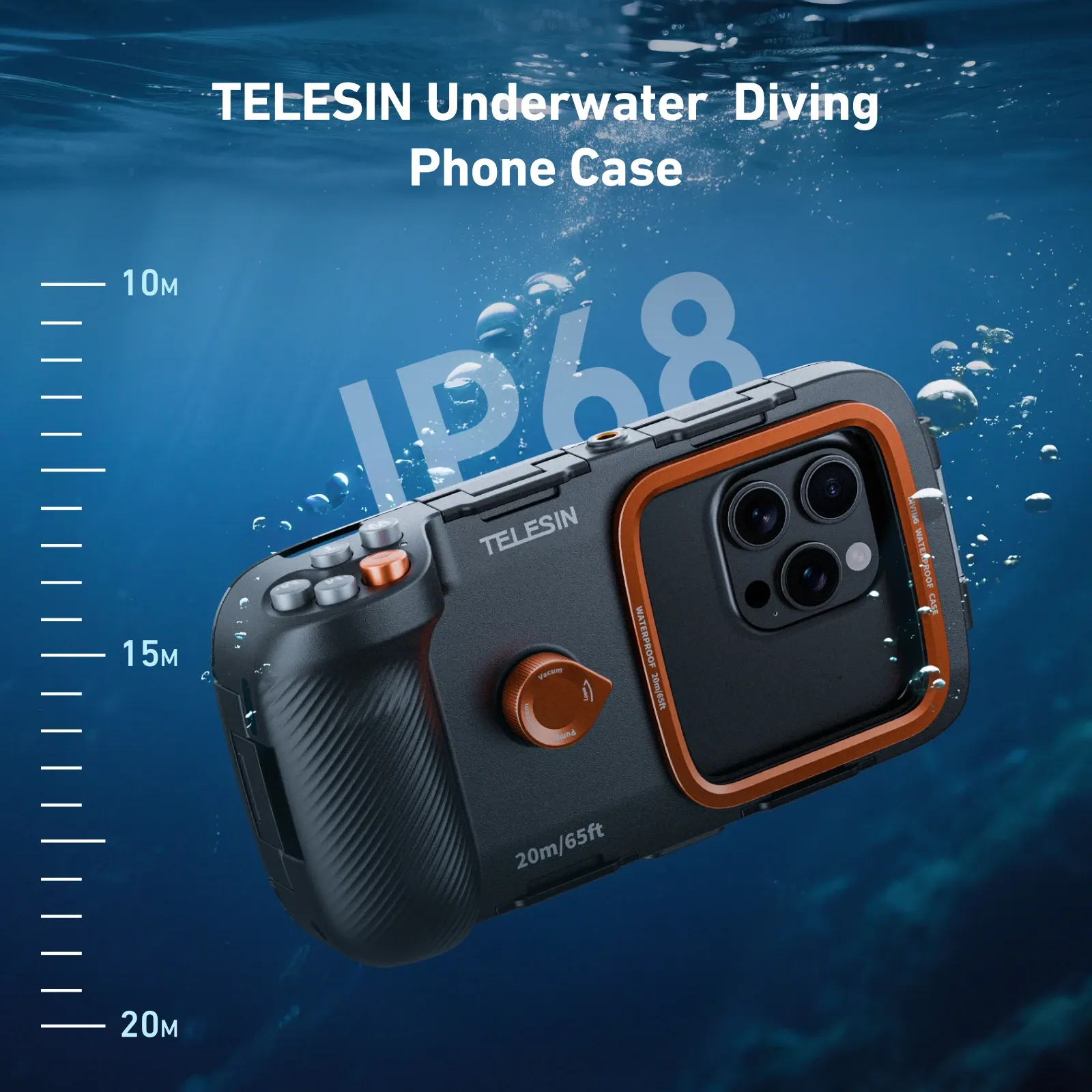 TELESIN Coque étanche universelle pour smartphone, boîtier de plongée avec poignée de stabilisation et télécommande 3
