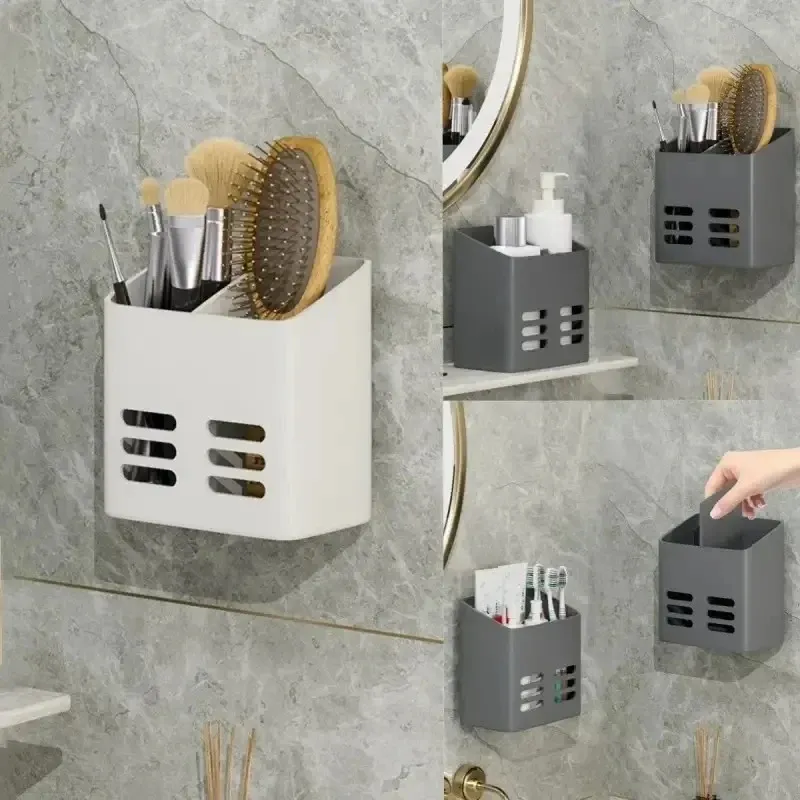 Étagère murale de salle de bain sans perçage pour maquillage et produits de toilette, organisateur pour peignes et soins de la peau - Image 1
