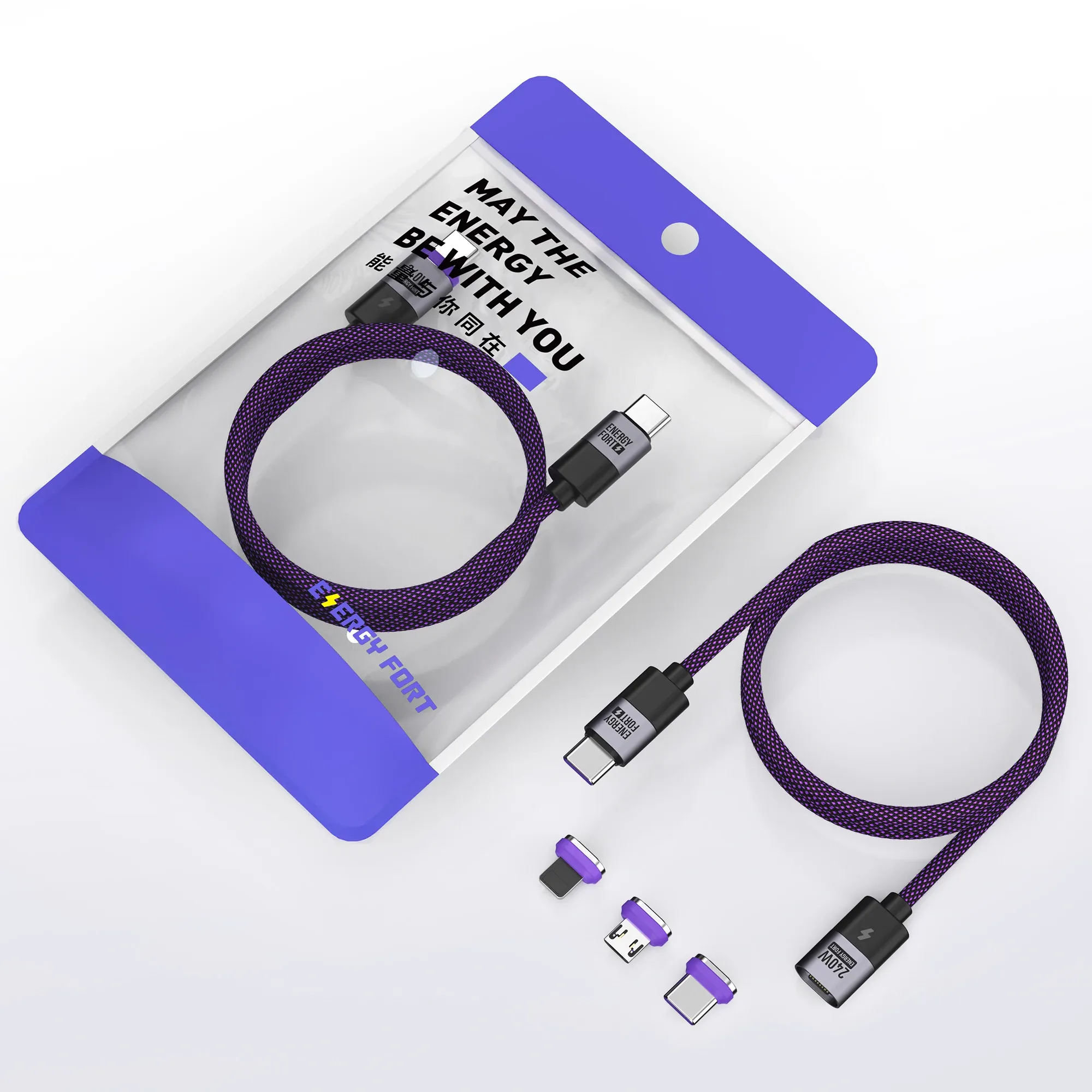 Câble de charge magnétique USB-C 240 W PD 3.1, USB-C vers USB-C/Micro USB, câble de charge rapide pour smartphone, ordinateur portable et tablette 6