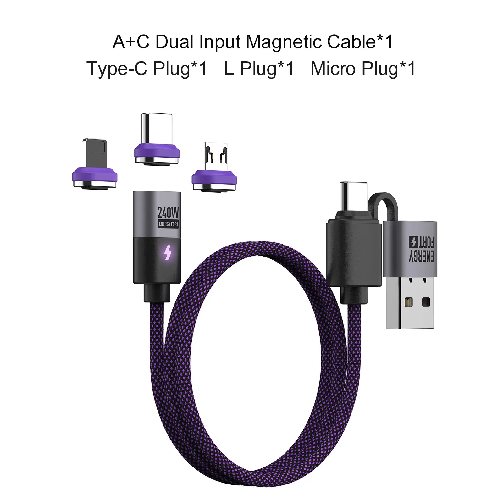 Câble de charge magnétique USB-C 240 W PD 3.1, USB-C vers USB-C/Micro USB, câble de charge rapide pour smartphone, ordinateur portable et tablette 12