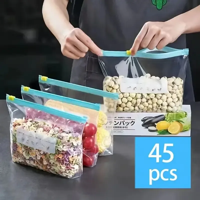 Lot de 45 sacs de conservation alimentaire en silicone, réutilisables et étanches, à fermeture zippée 1