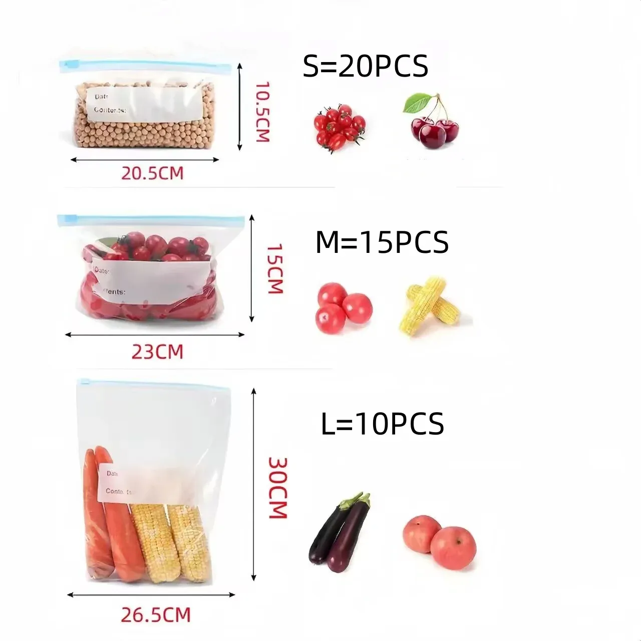 Lot de 45 sacs de conservation alimentaire en silicone, réutilisables et étanches, à fermeture zippée 7