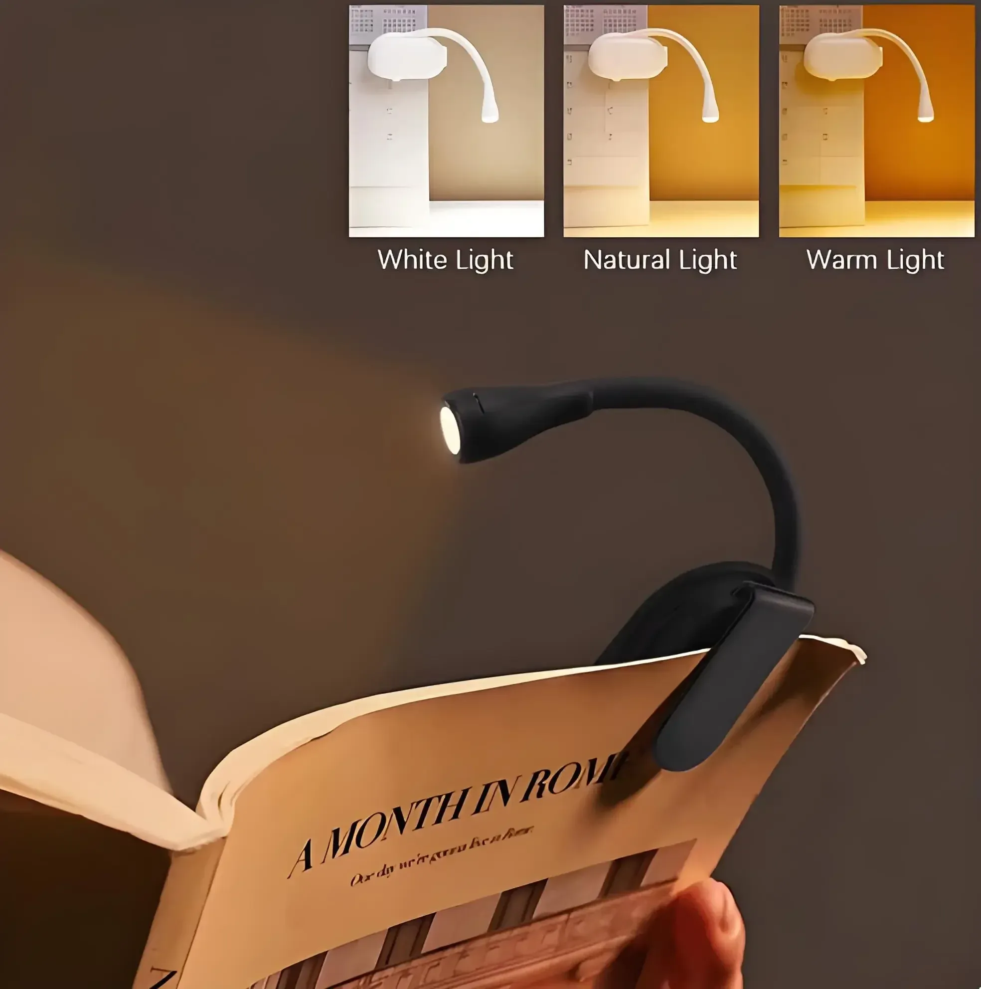 Lampe de lecture LED HPH rechargeable USB à pince, lumière nocturne à intensité variable et protection des yeux 3