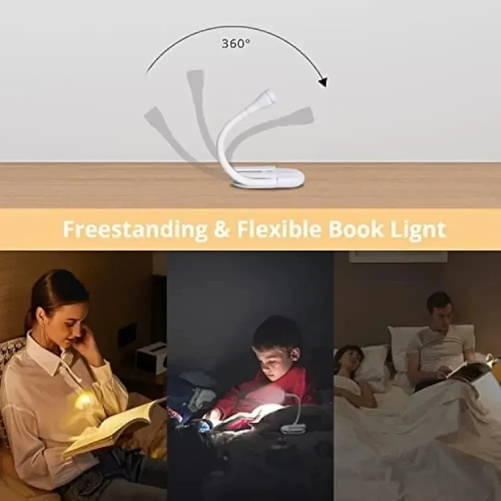 Lampe de lecture LED HPH rechargeable USB à pince, lumière nocturne à intensité variable et protection des yeux 5