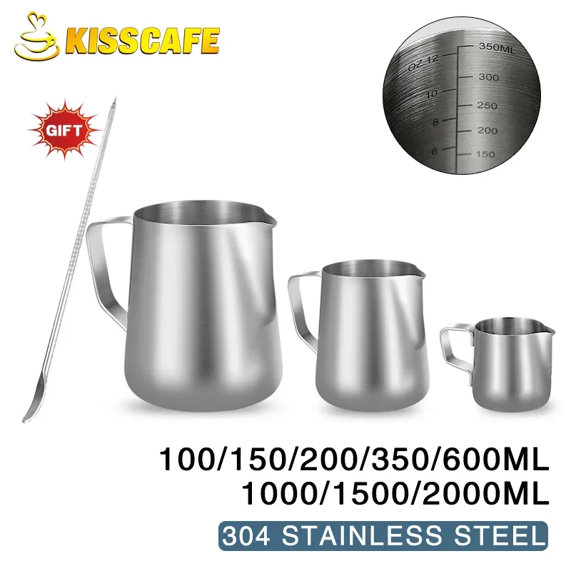 Pichet à mousser le lait en acier inoxydable, 100 ml, 350 ml et 600 ml, accessoire barista pour machine à expresso 2