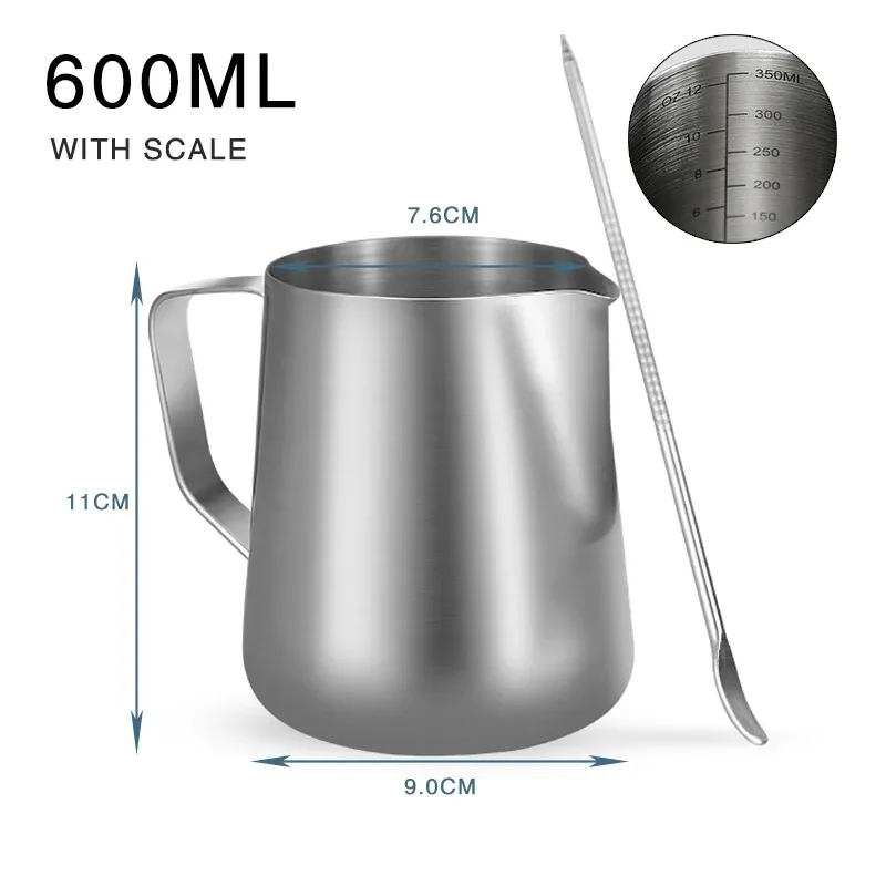 Pichet à mousser le lait en acier inoxydable, 100 ml, 350 ml et 600 ml, accessoire barista pour machine à expresso 7