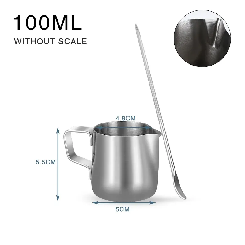 Pichet à mousser le lait en acier inoxydable, 100 ml, 350 ml et 600 ml, accessoire barista pour machine à expresso 8