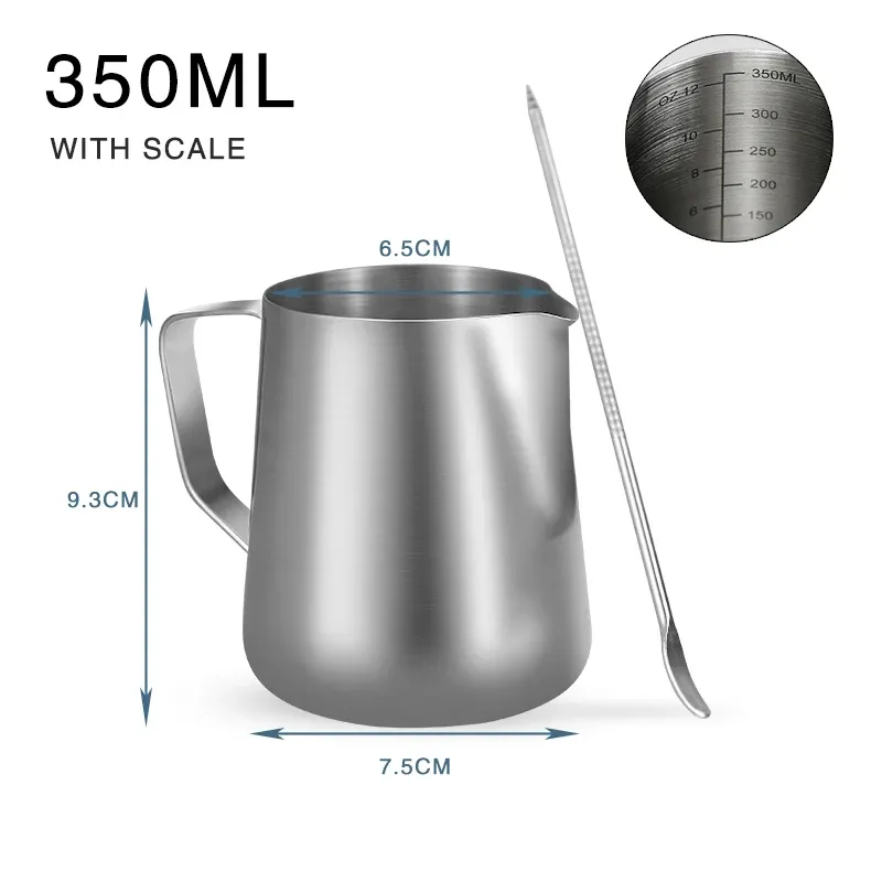 Pichet à mousser le lait en acier inoxydable, 100 ml, 350 ml et 600 ml, accessoire barista pour machine à expresso 9