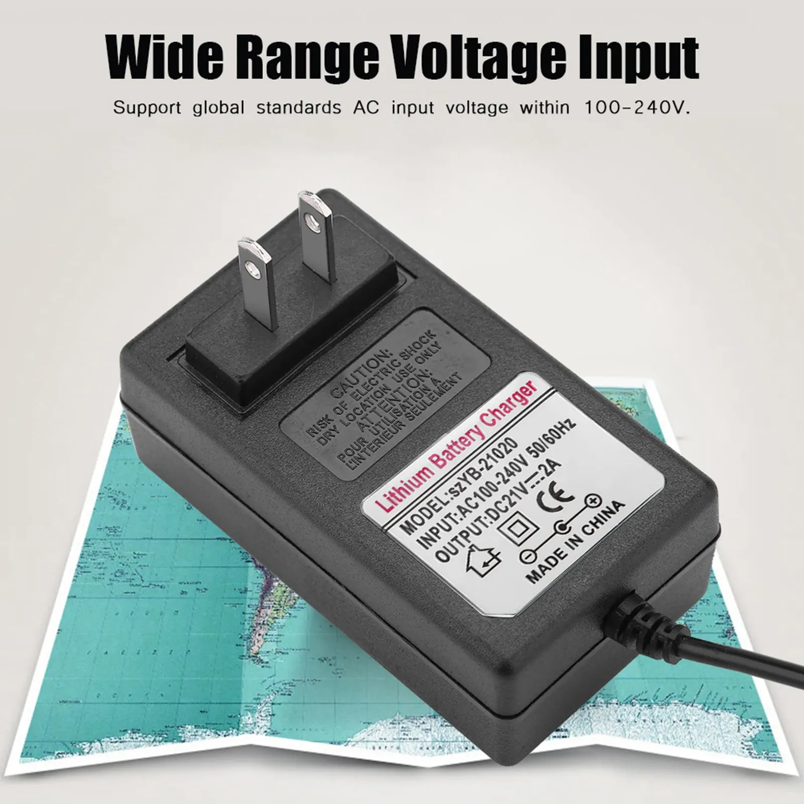 Chargeur de batterie lithium-ion, entrée CA 100-240 V, sortie CC 21 V, adaptateur secteur, charge sécurisée, fiche UK 2