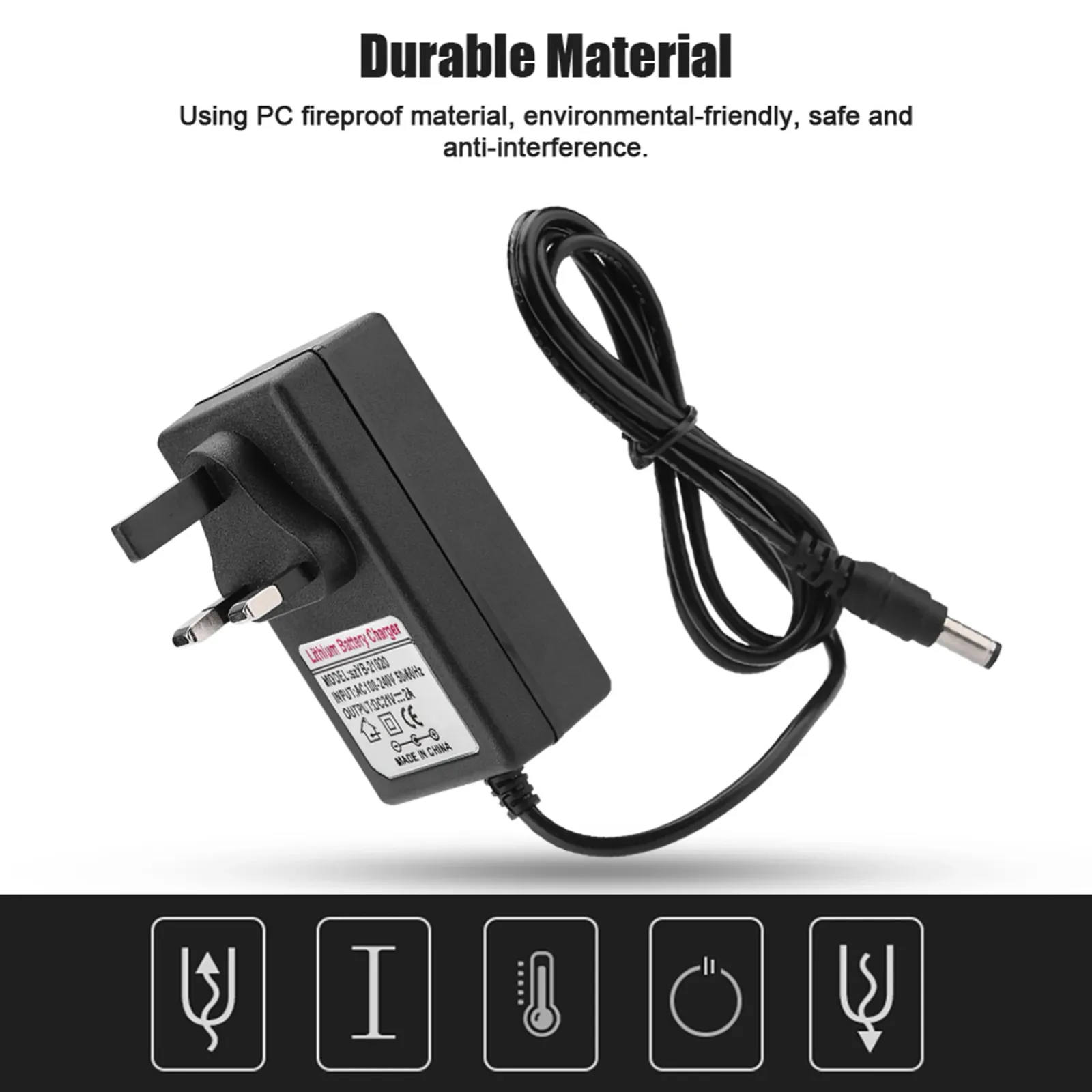 Chargeur de batterie lithium-ion, vue détaillée