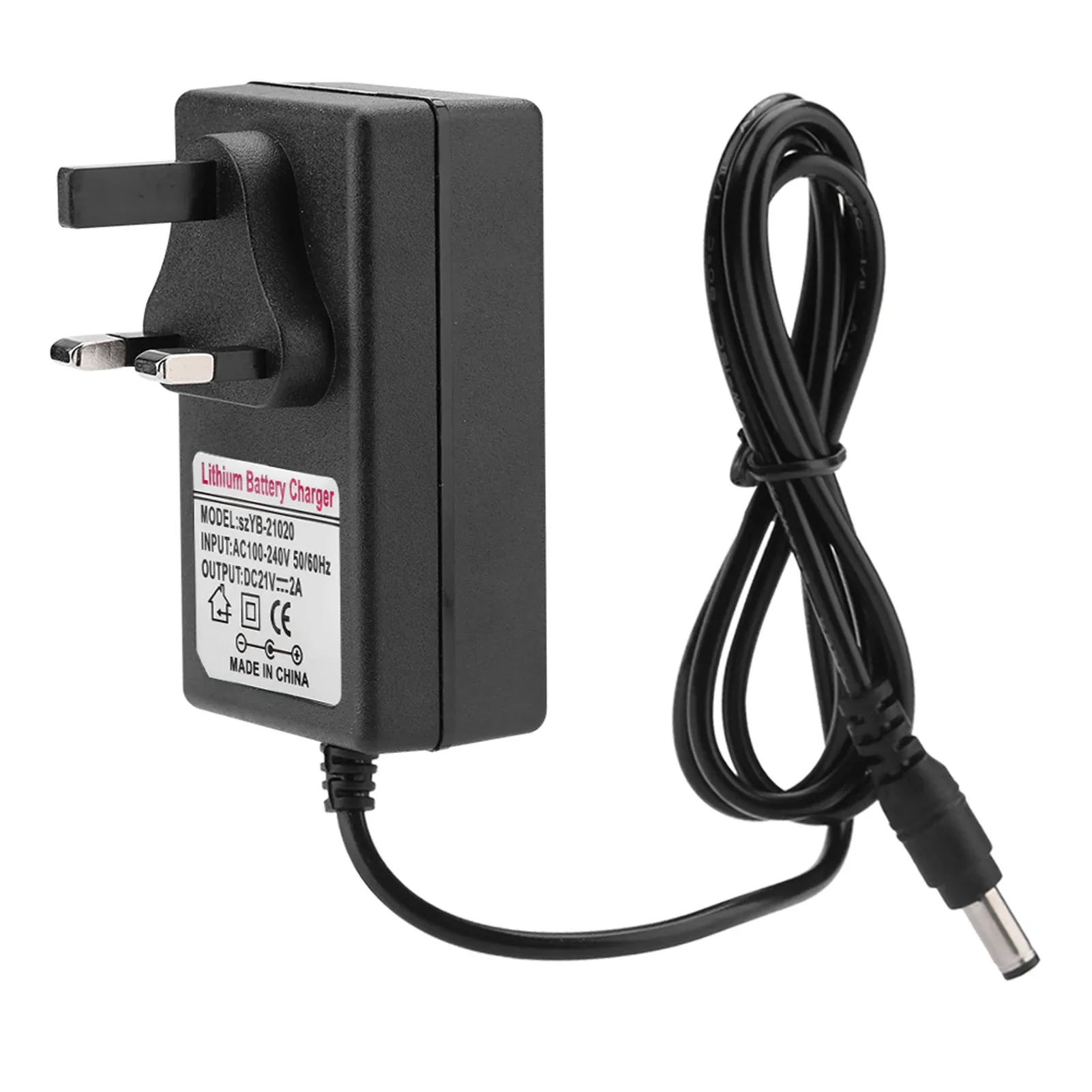 Chargeur de batterie lithium-ion, entrée CA 100-240 V, sortie CC 21 V, adaptateur secteur, charge sécurisée, fiche UK 7