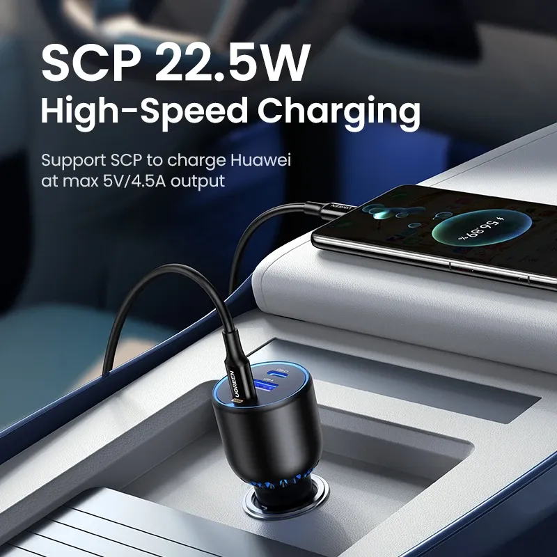 Chargeur de voiture USB-C UGREEN 130 W à charge rapide PD 3.0 pour Xiaomi, iPhone, Samsung Galaxy et ordinateurs portables 4