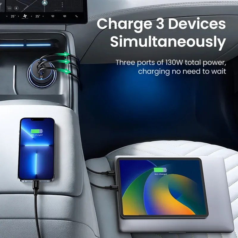 Chargeur de voiture USB-C UGREEN 130 W à charge rapide PD 3.0 pour Xiaomi, iPhone, Samsung Galaxy et ordinateurs portables 5
