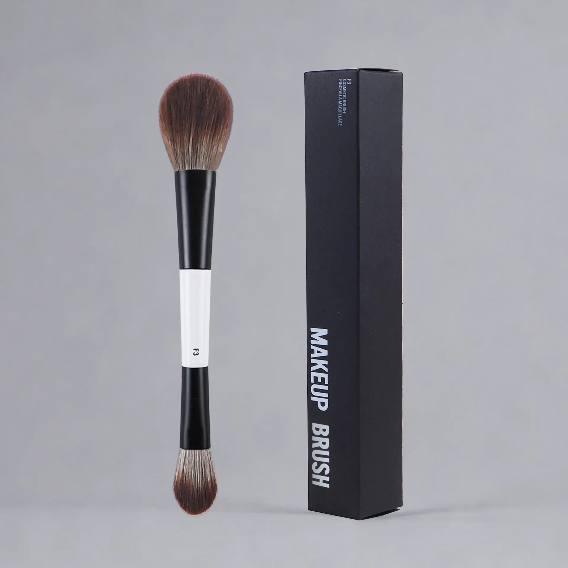 Pinceau de maquillage double embout pour fond de teint, poudre, blush et contour, avec emballage en boîte 10