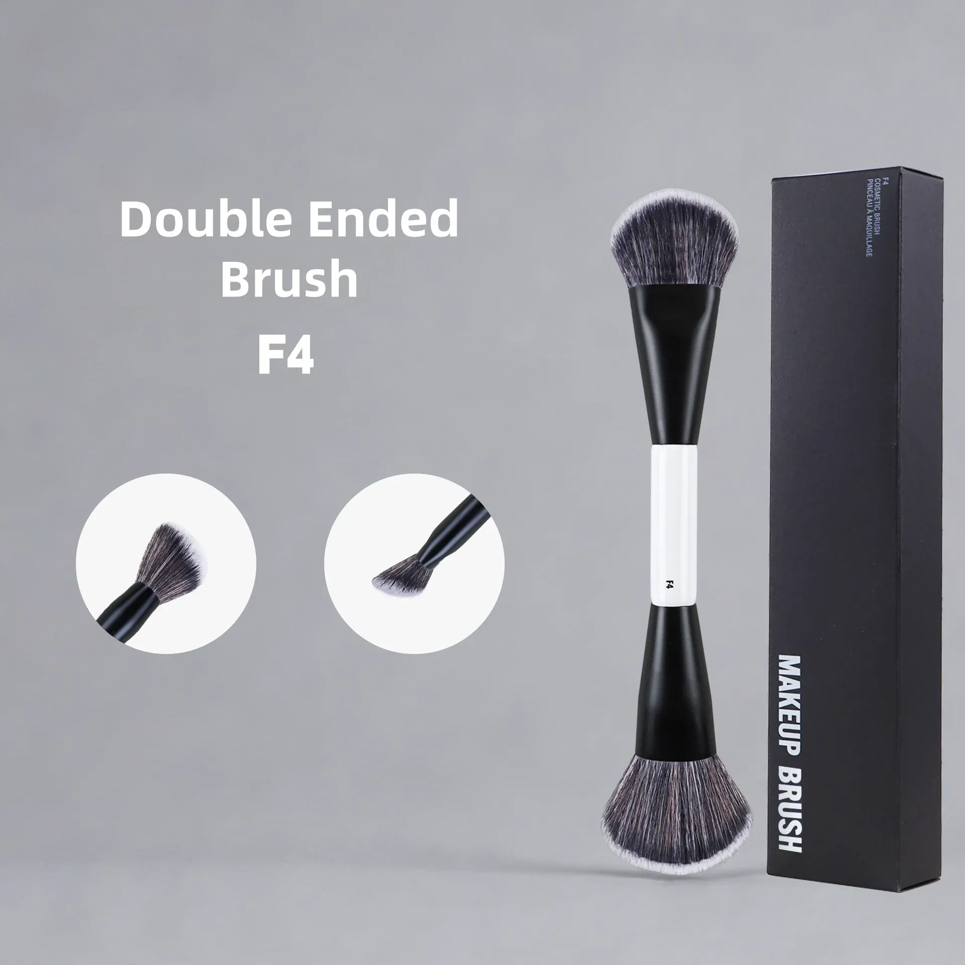 Pinceau de maquillage double embout pour fond de teint, poudre, blush et contour, avec emballage en boîte 12